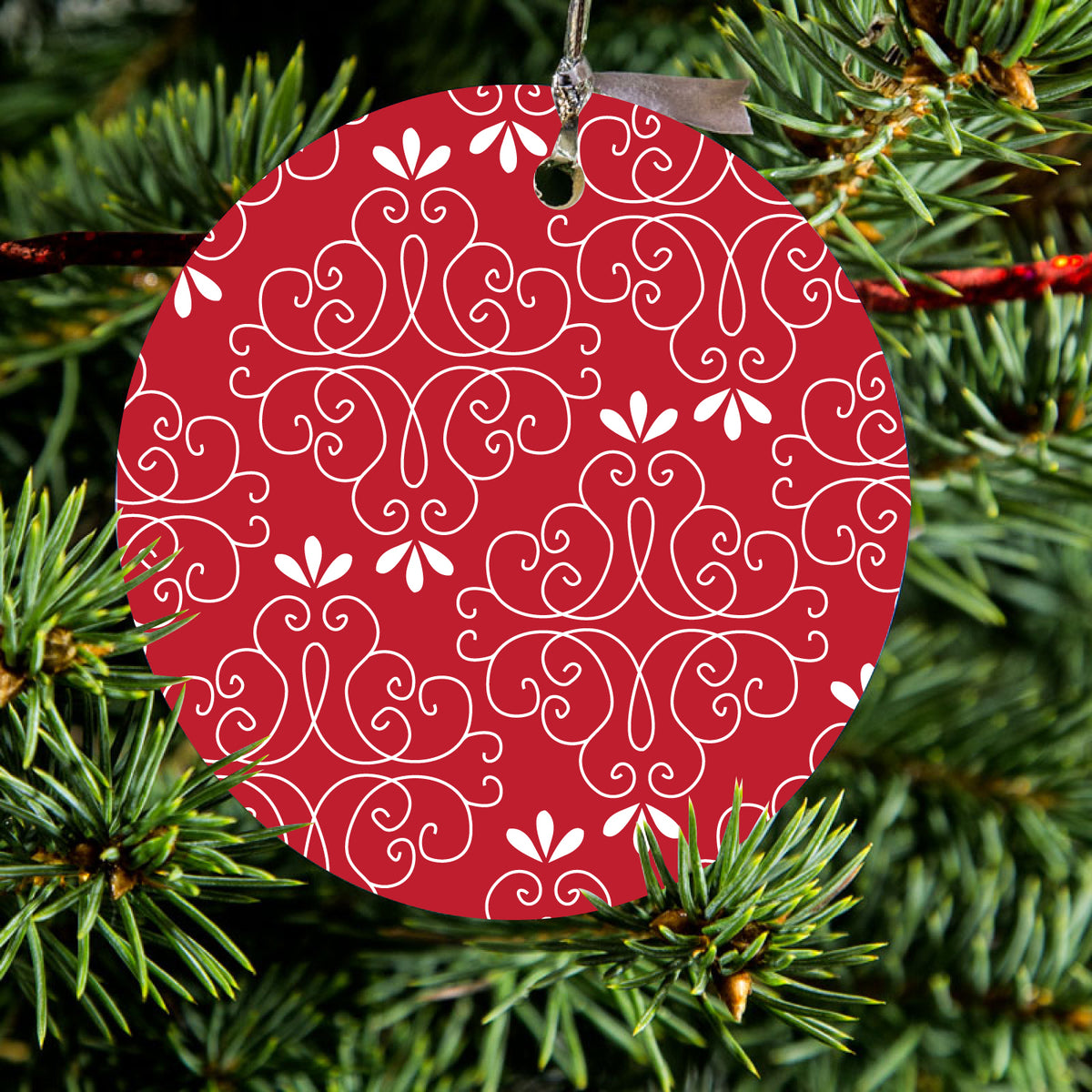 Dark Red White Floral Ceramic Ornament, view 2