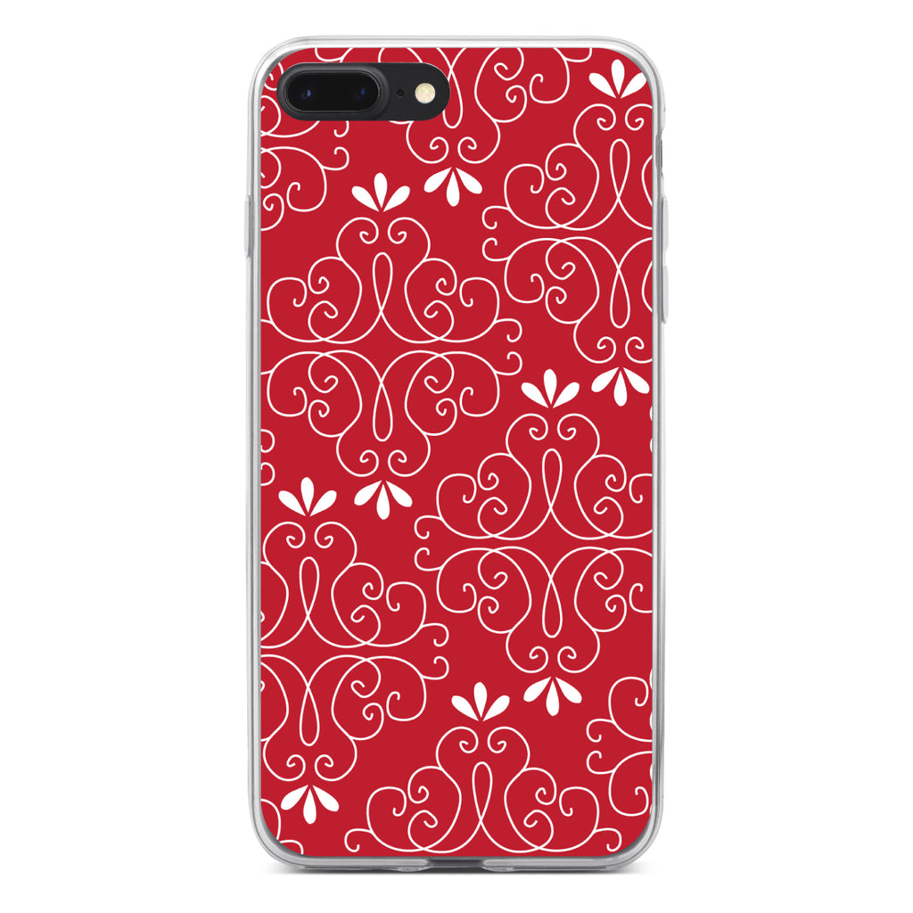 Dark Red White Floral Clear Shockproof iPhone Case, view 6
