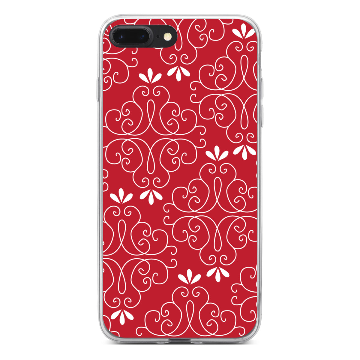 Dark Red White Floral Clear Shockproof iPhone Case, view 6