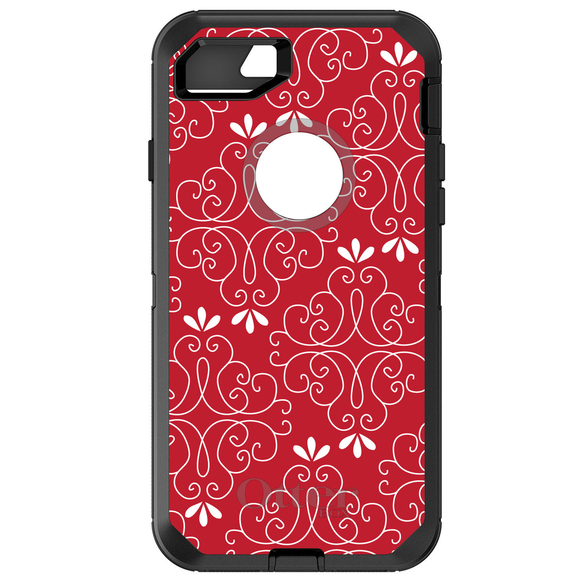 Dark Red White Floral OtterBox Defender Case for iPhone & Galaxy