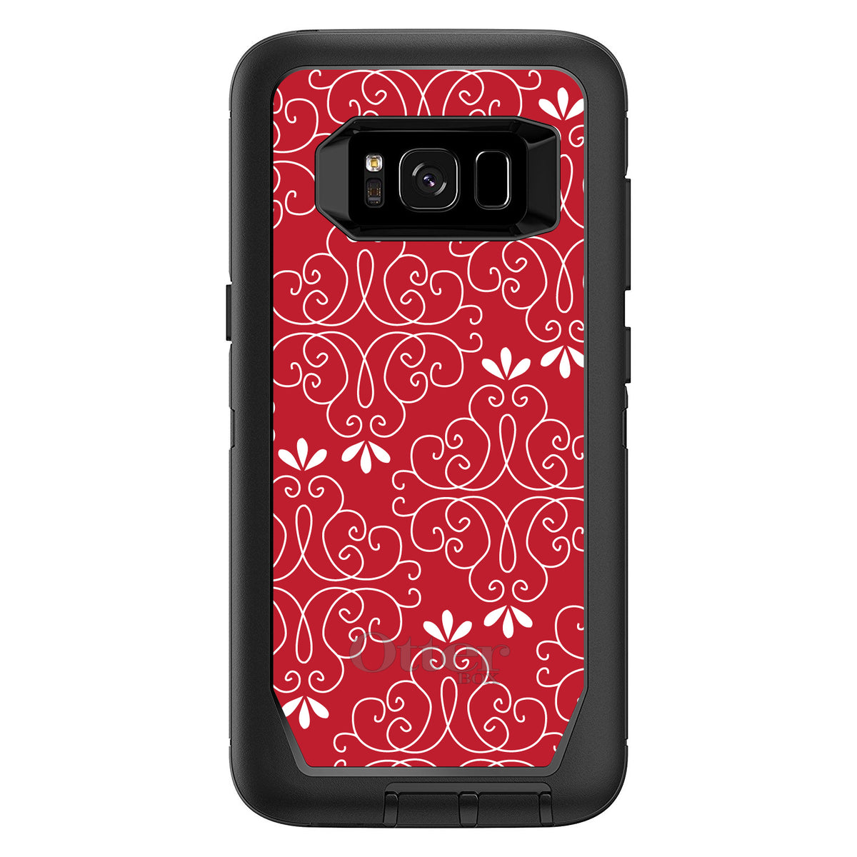 Dark Red White Floral OtterBox Defender Case for iPhone & Galaxy, view 12