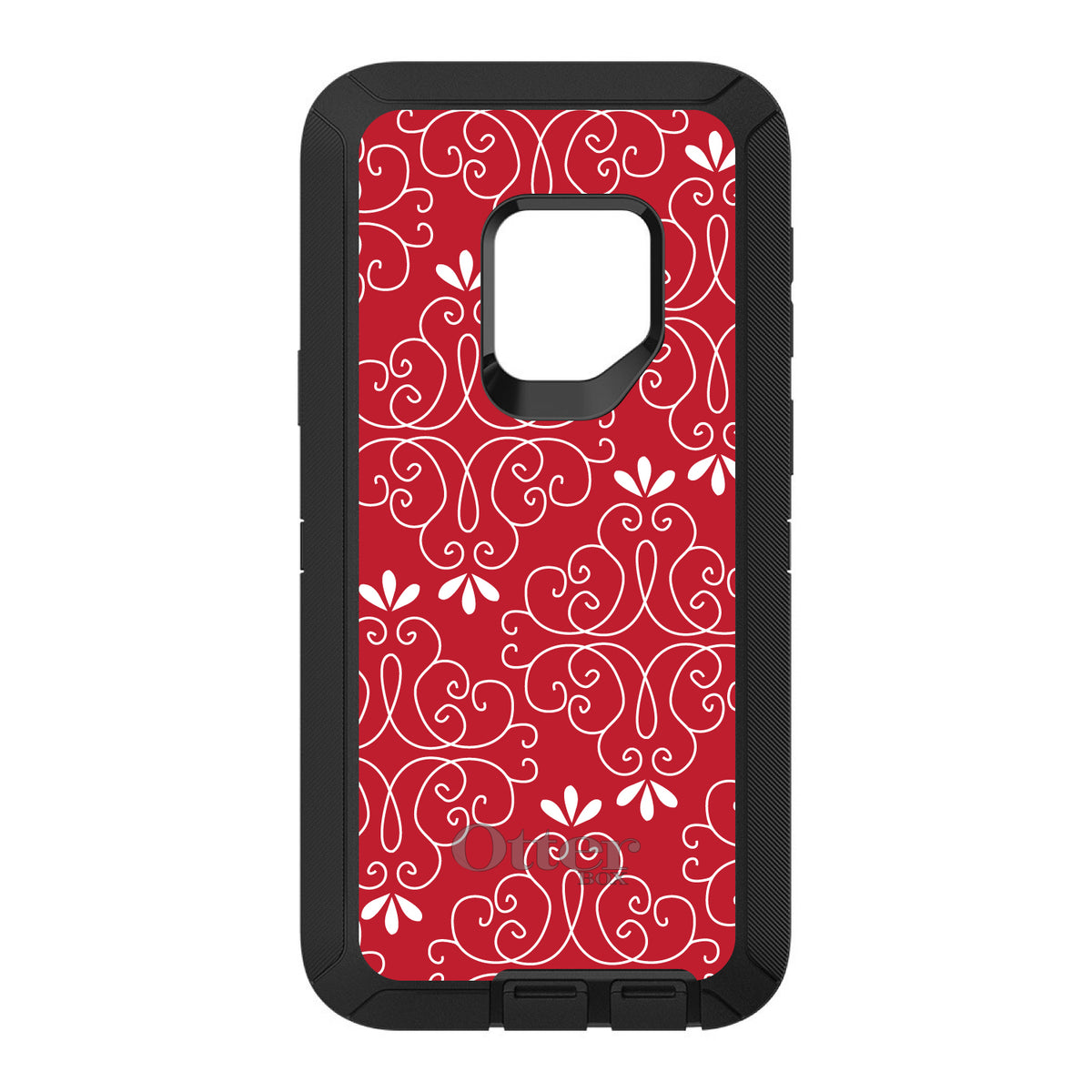 Dark Red White Floral OtterBox Defender Case for iPhone & Galaxy, view 11