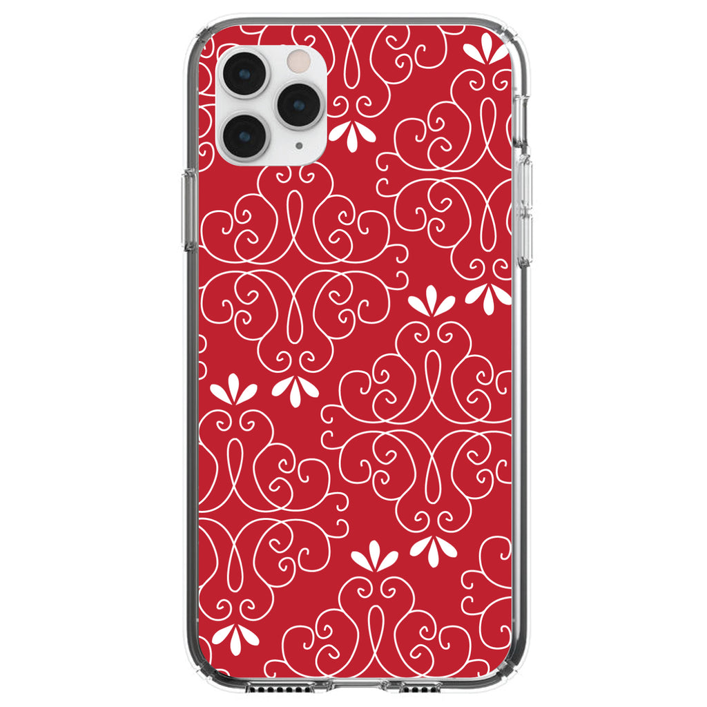 Dark Red White Floral Clear Shockproof iPhone Case
