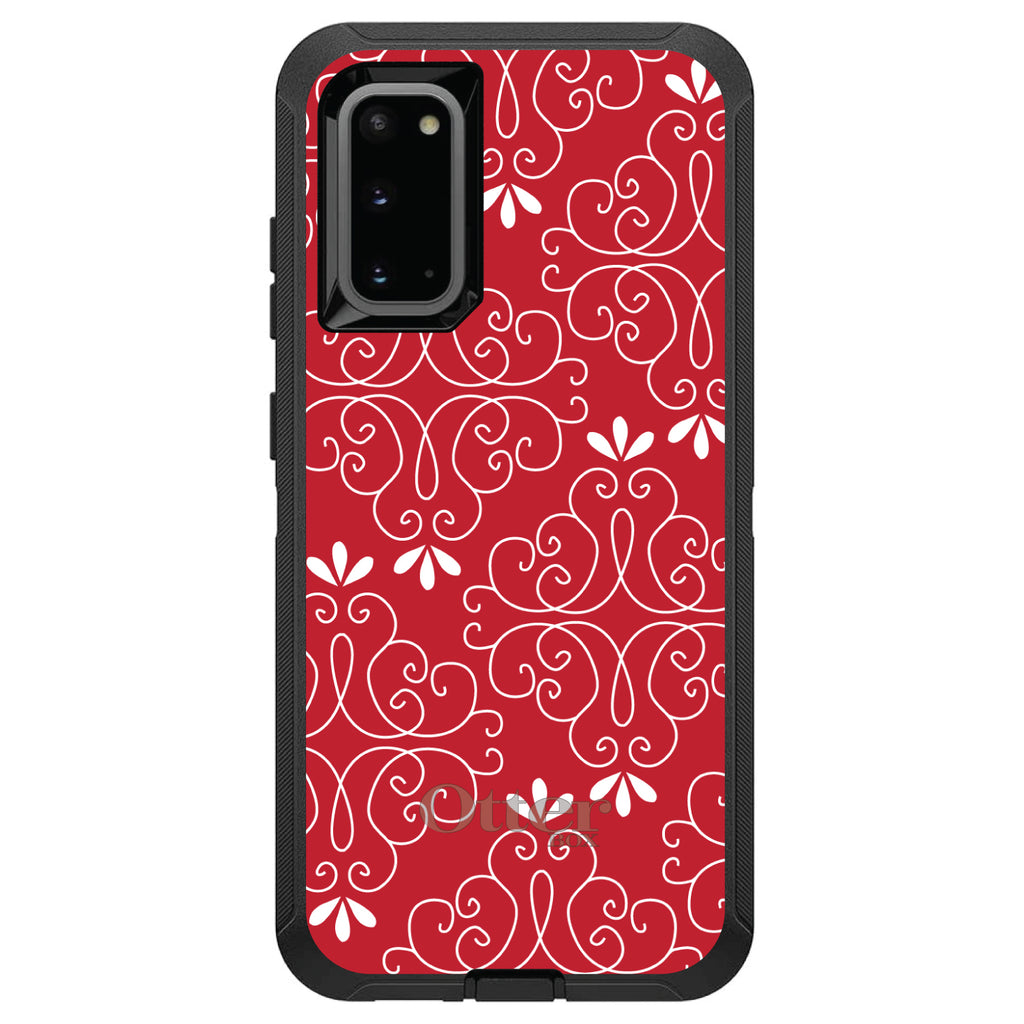 Dark Red White Floral OtterBox Defender Case for iPhone & Galaxy, view 8
