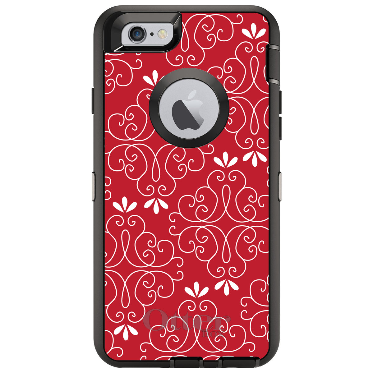Dark Red White Floral OtterBox Defender Case for iPhone & Galaxy, view 4