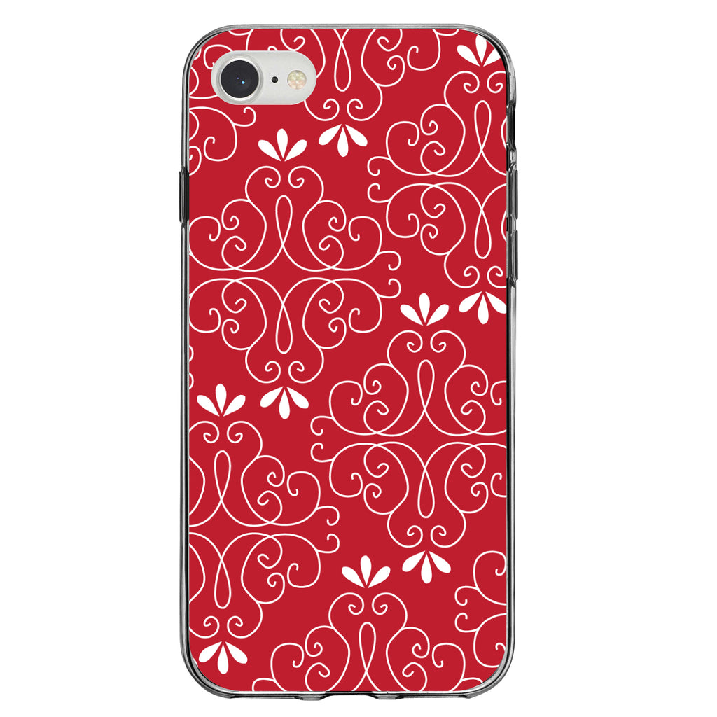 Dark Red White Floral Clear Shockproof iPhone Case, view 5