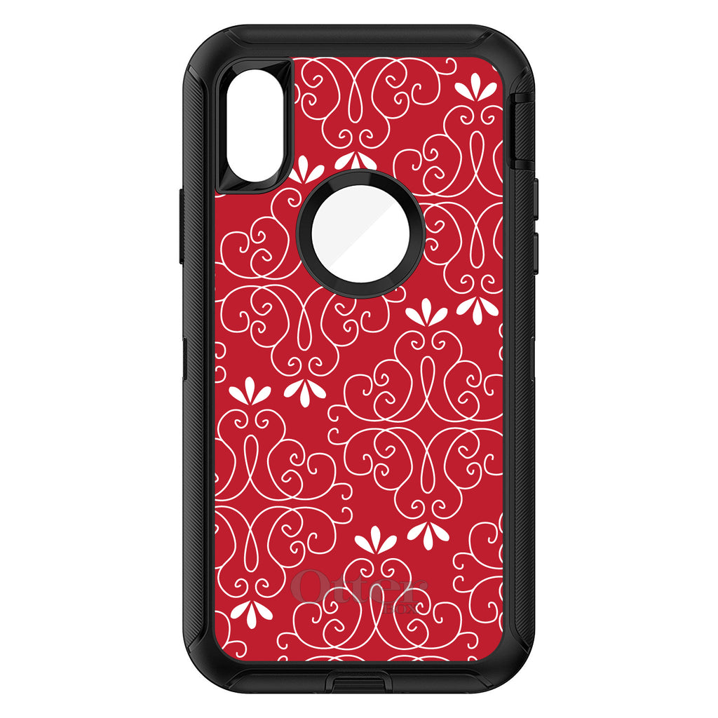 Dark Red White Floral OtterBox Defender Case for iPhone & Galaxy, view 3