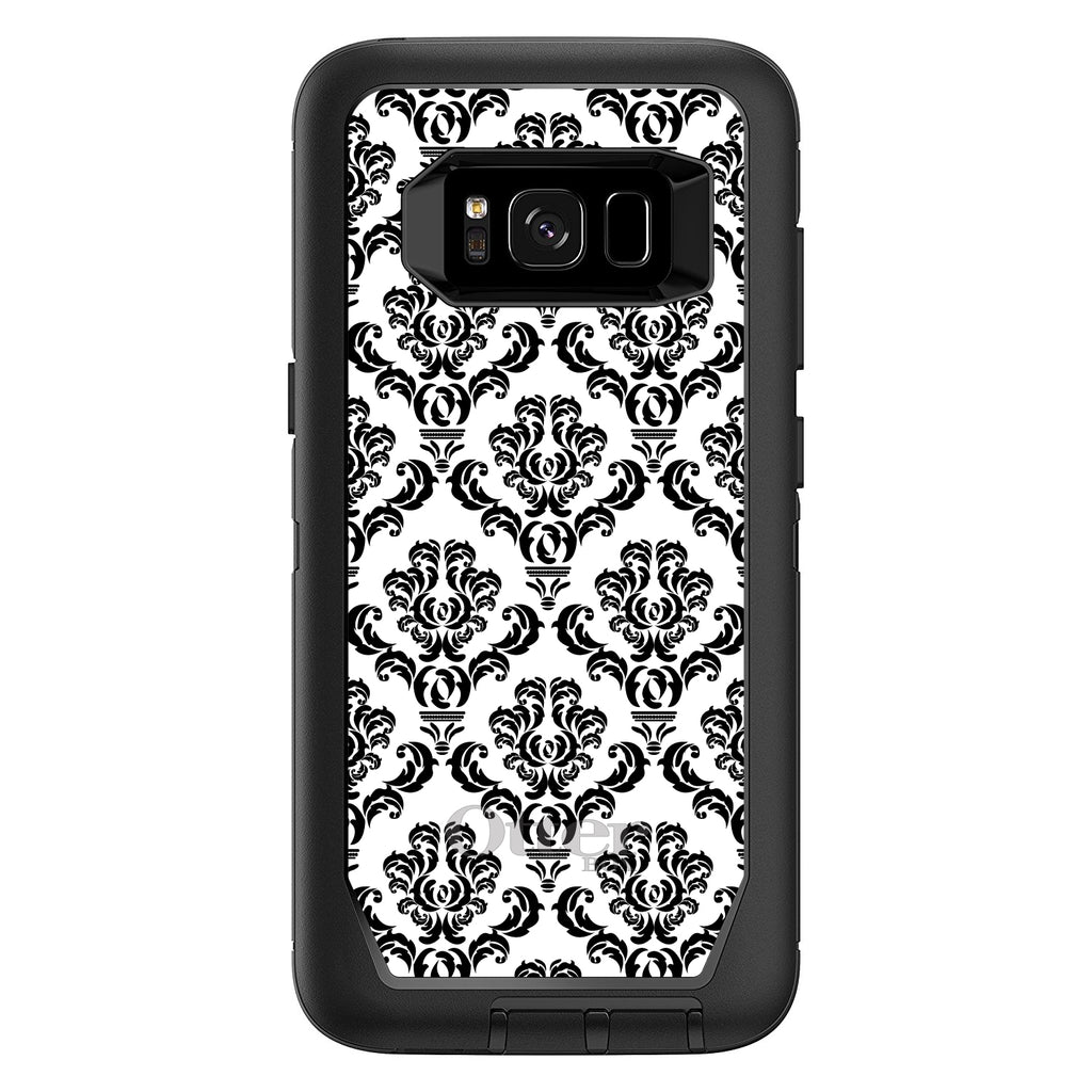 White Black Damask Pattern OtterBox Defender Case for iPhone & Galaxy, view 9