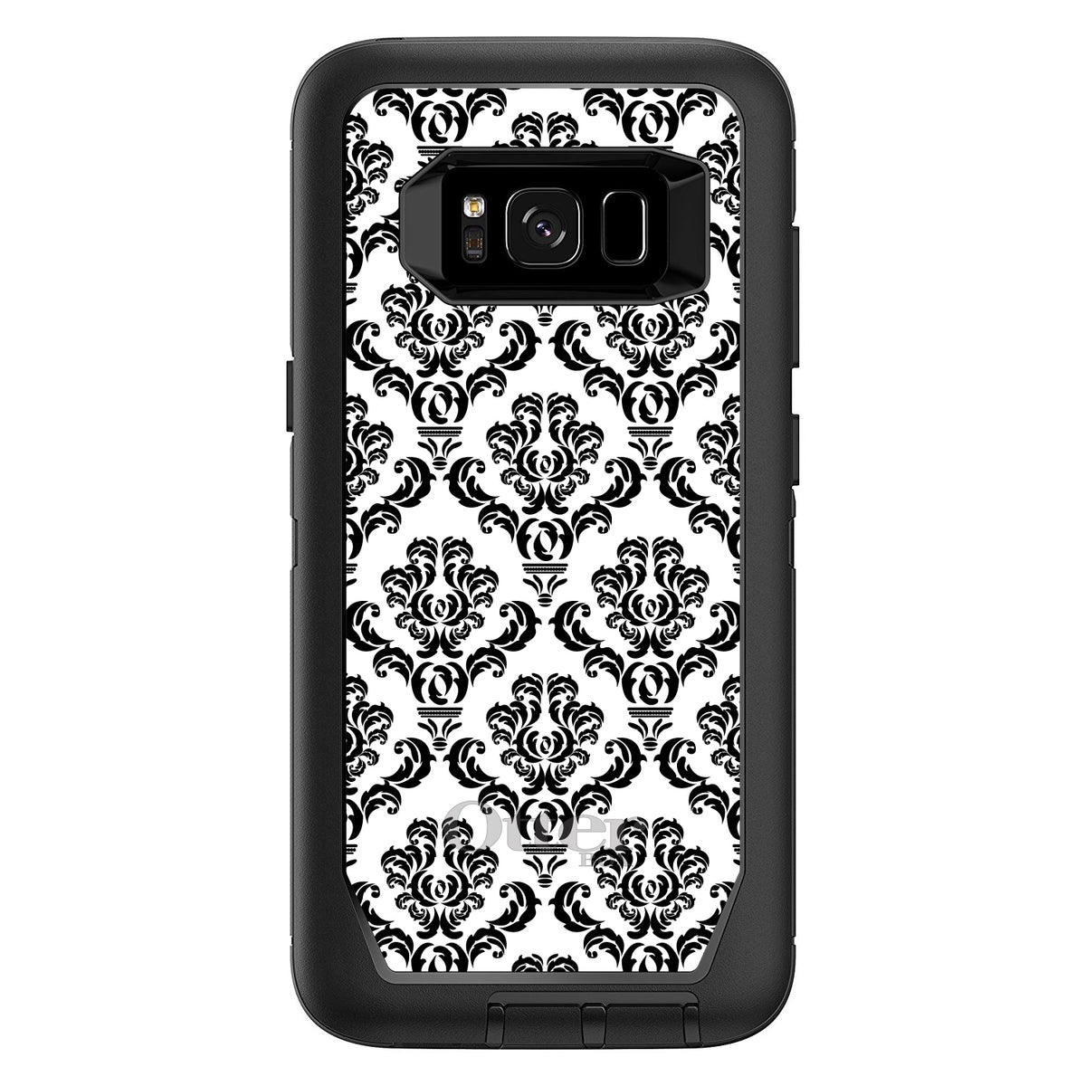 White Black Damask Pattern OtterBox Defender Case for iPhone & Galaxy, view 9