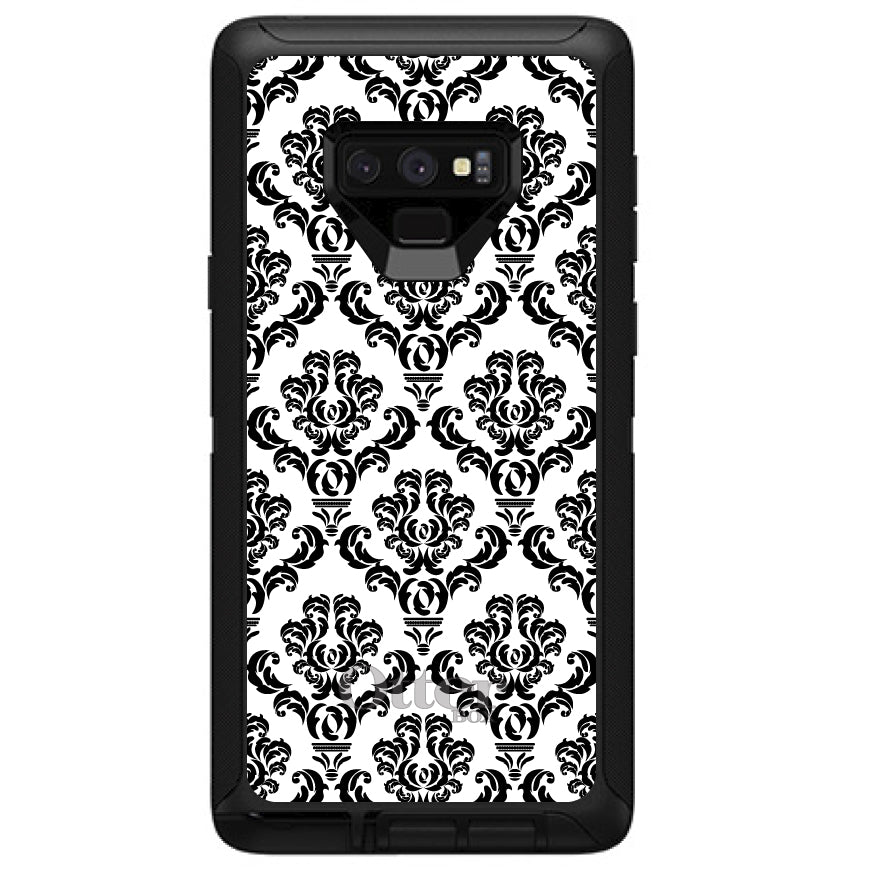 White Black Damask Pattern OtterBox Defender Case for iPhone & Galaxy, view 13