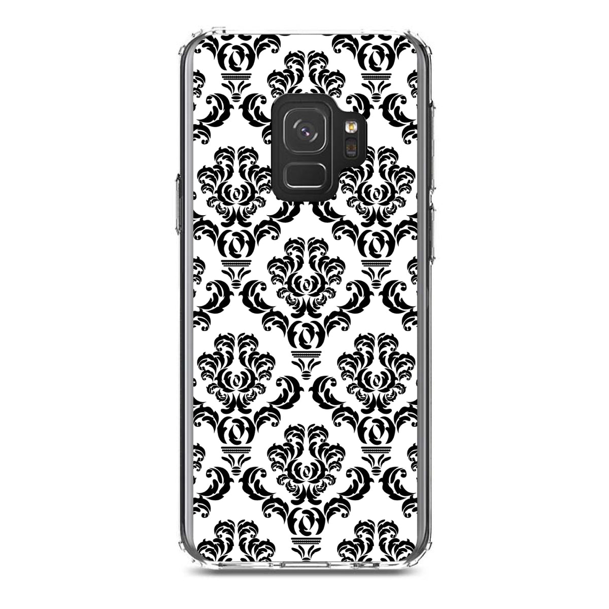 White Black Damask Pattern Clear Shockproof iPhone Case, view 19