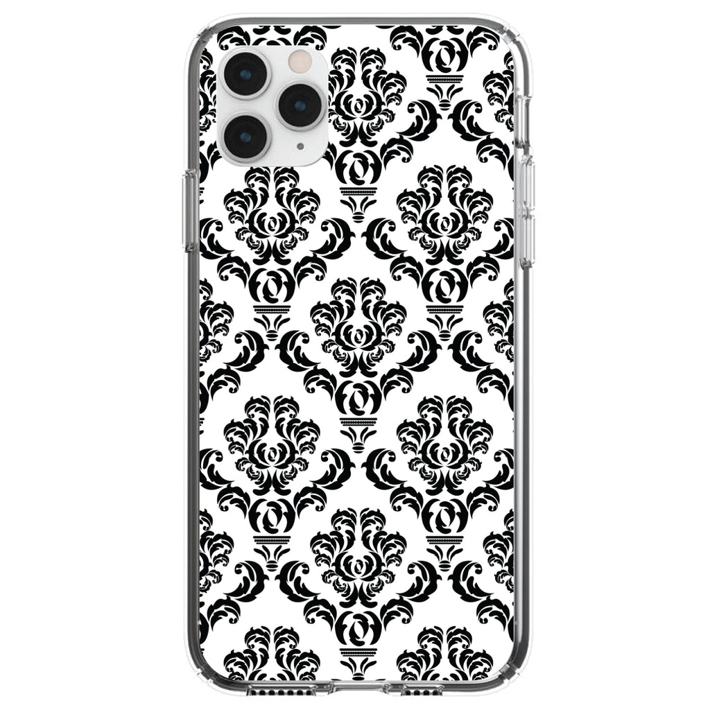 White Black Damask Pattern Clear Shockproof iPhone Case