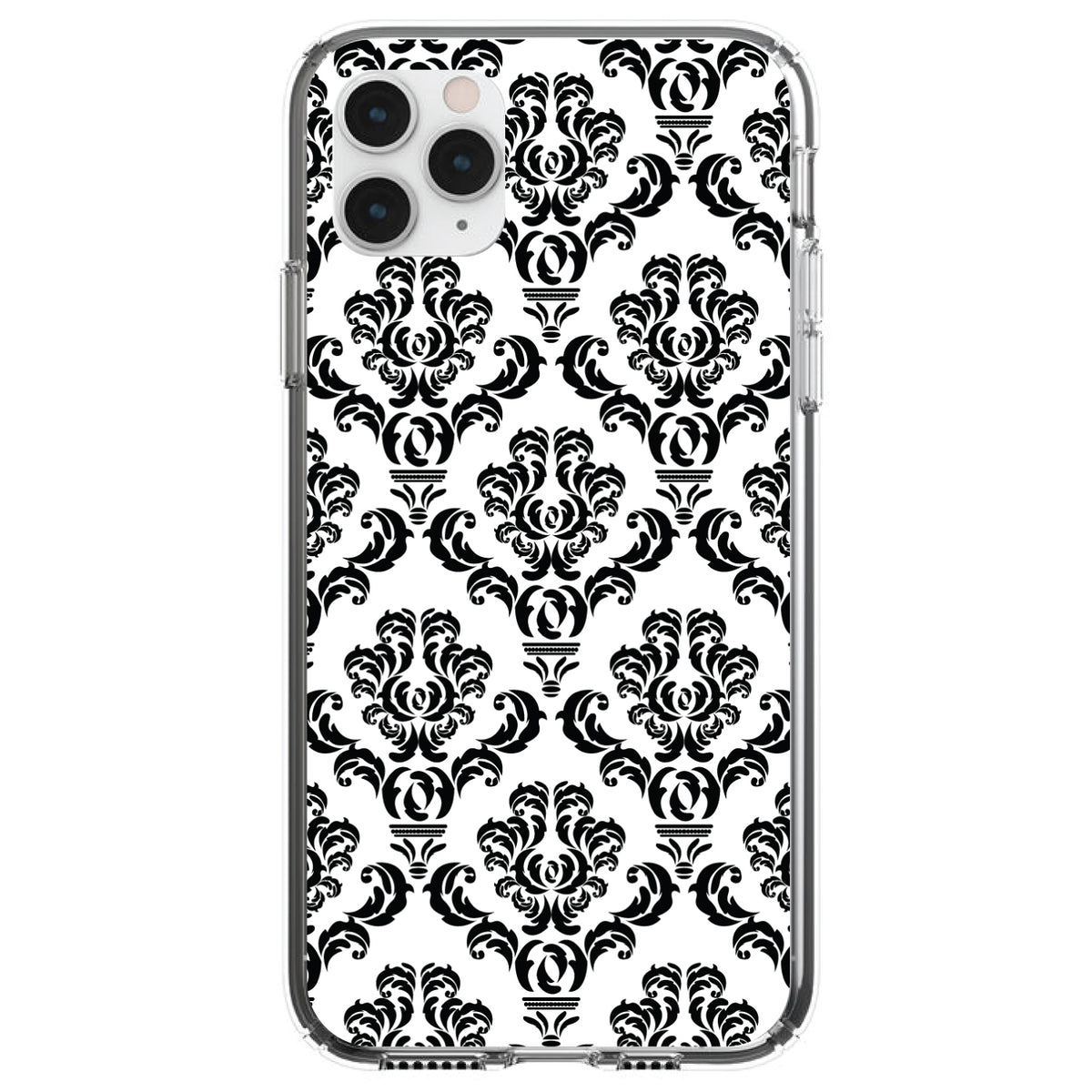 White Black Damask Pattern Clear Shockproof iPhone Case
