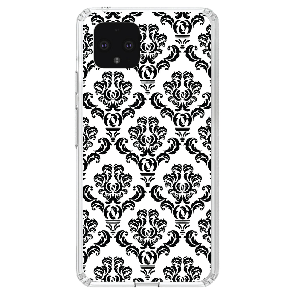 White Black Damask Pattern Clear Shockproof iPhone Case, view 23