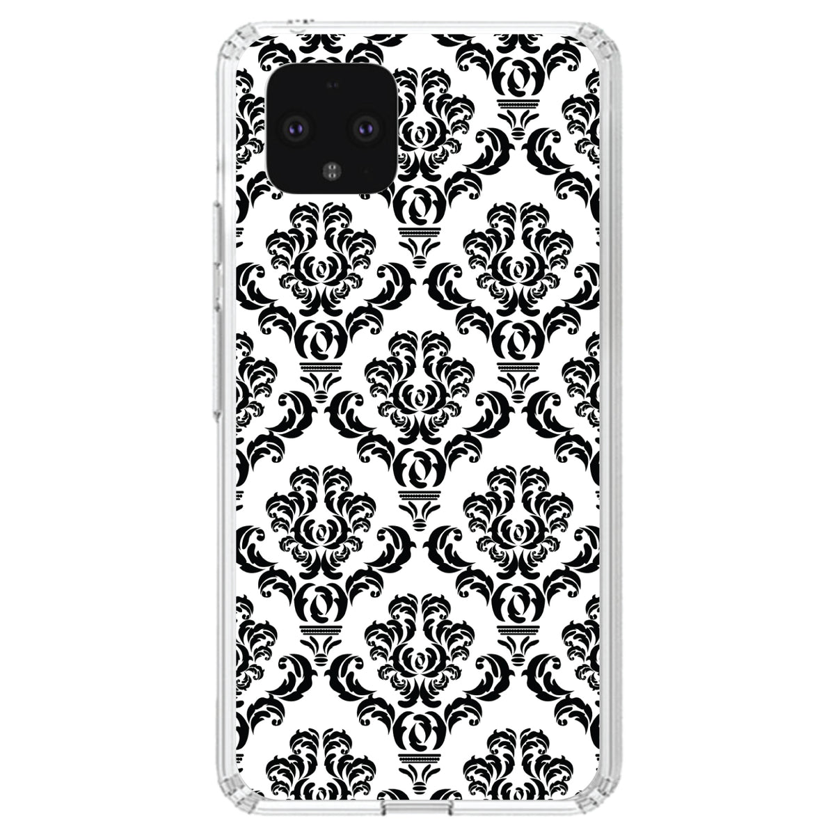 White Black Damask Pattern Clear Shockproof iPhone Case, view 23