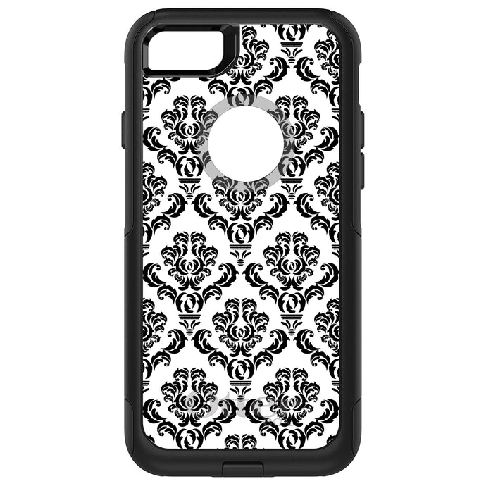 DistinctInk OtterBox Commuter Series Case for Apple iPhone or Samsung Galaxy - White Black Damask Pattern