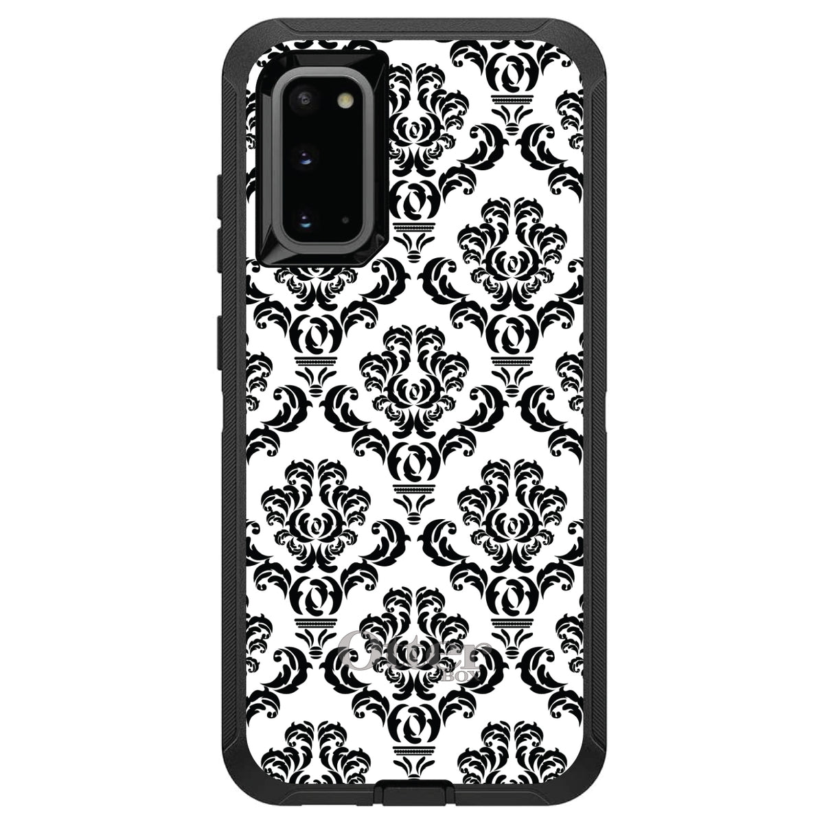 White Black Damask Pattern OtterBox Defender Case for iPhone & Galaxy, view 5