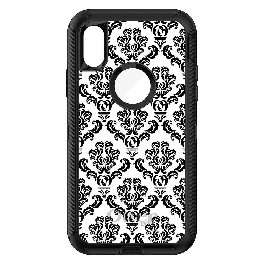 White Black Damask Pattern OtterBox Defender Case for iPhone & Galaxy, view 3