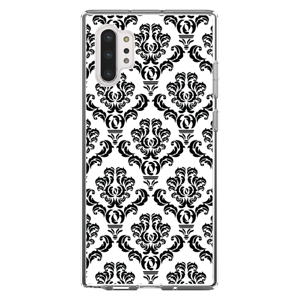 White Black Damask Pattern Clear Shockproof iPhone Case, view 10