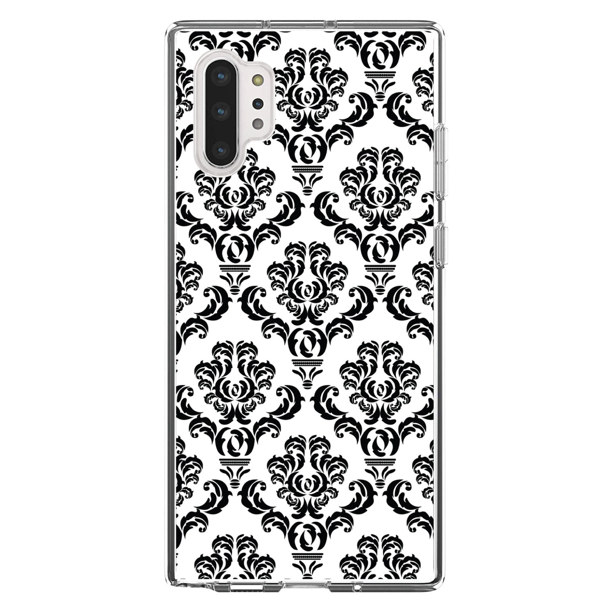 White Black Damask Pattern Clear Shockproof iPhone Case, view 10