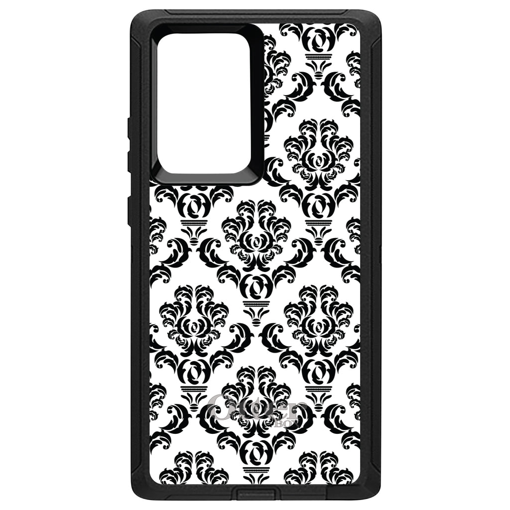 White Black Damask Pattern OtterBox Defender Case for iPhone & Galaxy, view 10