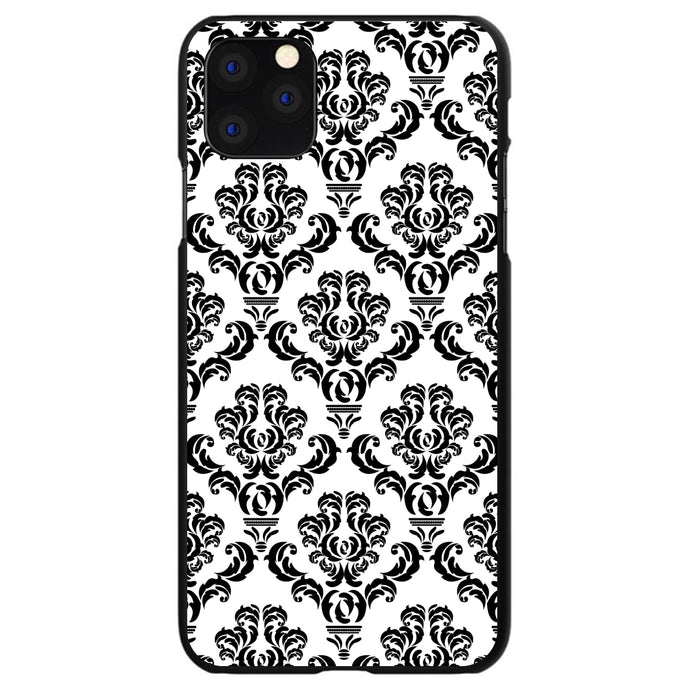 DistinctInk® Hard Plastic Snap-On Case for Apple iPhone or Samsung Galaxy - White Black Damask Pattern