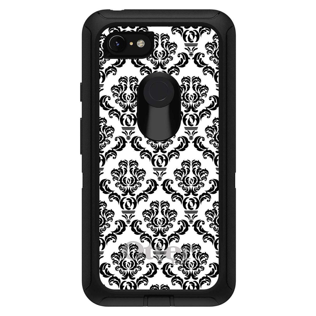 White Black Damask Pattern OtterBox Defender Case for iPhone & Galaxy, view 15