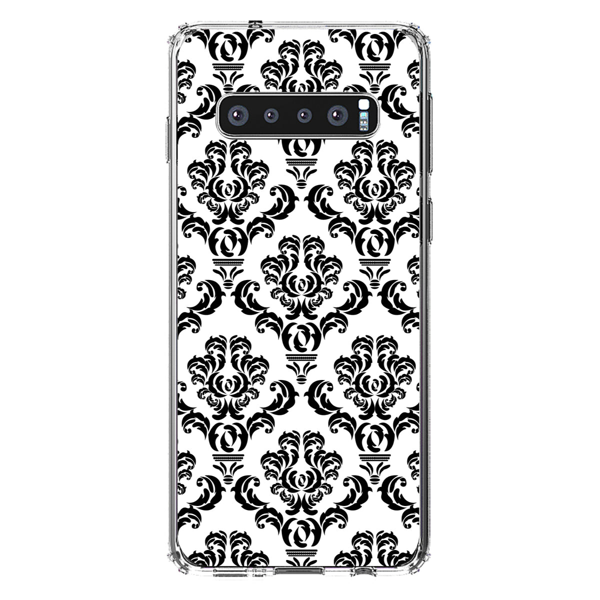 White Black Damask Pattern Clear Shockproof iPhone Case, view 16