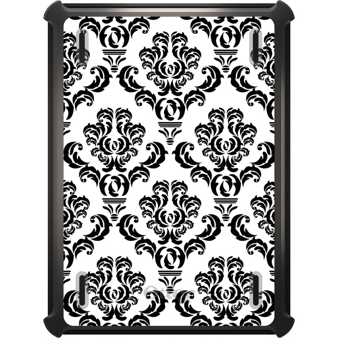 DistinctInk™ OtterBox Defender Series Case for Apple iPad / iPad Pro / iPad Air / iPad Mini - White Black Damask Pattern