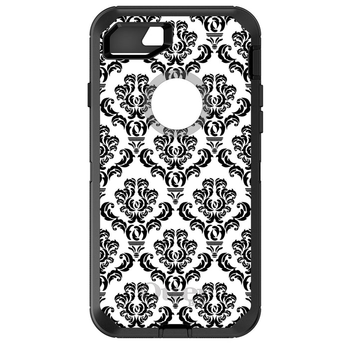 DistinctInk™ OtterBox Defender Series Case for Apple iPhone / Samsung Galaxy / Google Pixel - White Black Damask Pattern