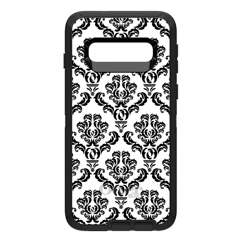 White Black Damask Pattern OtterBox Defender Case for iPhone & Galaxy, view 6