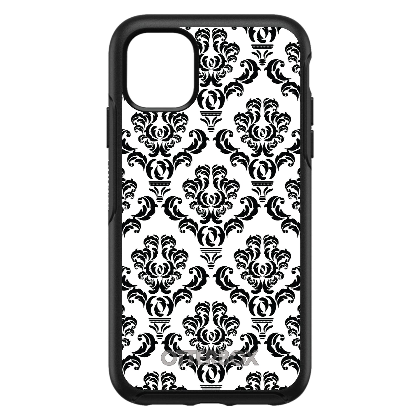DistinctInk™ OtterBox Symmetry Series Case for Apple iPhone / Samsung Galaxy / Google Pixel - White Black Damask Pattern