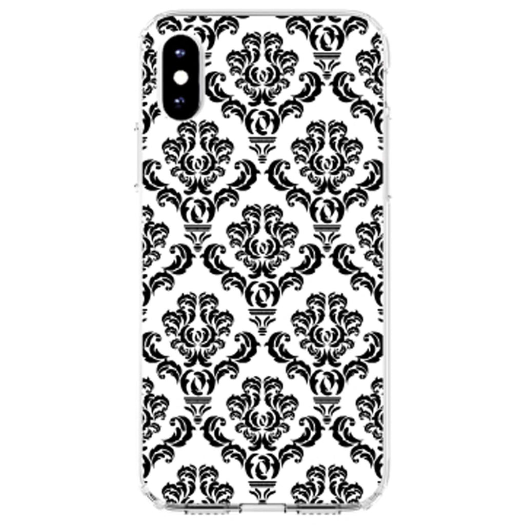 White Black Damask Pattern Clear Shockproof iPhone Case, view 4
