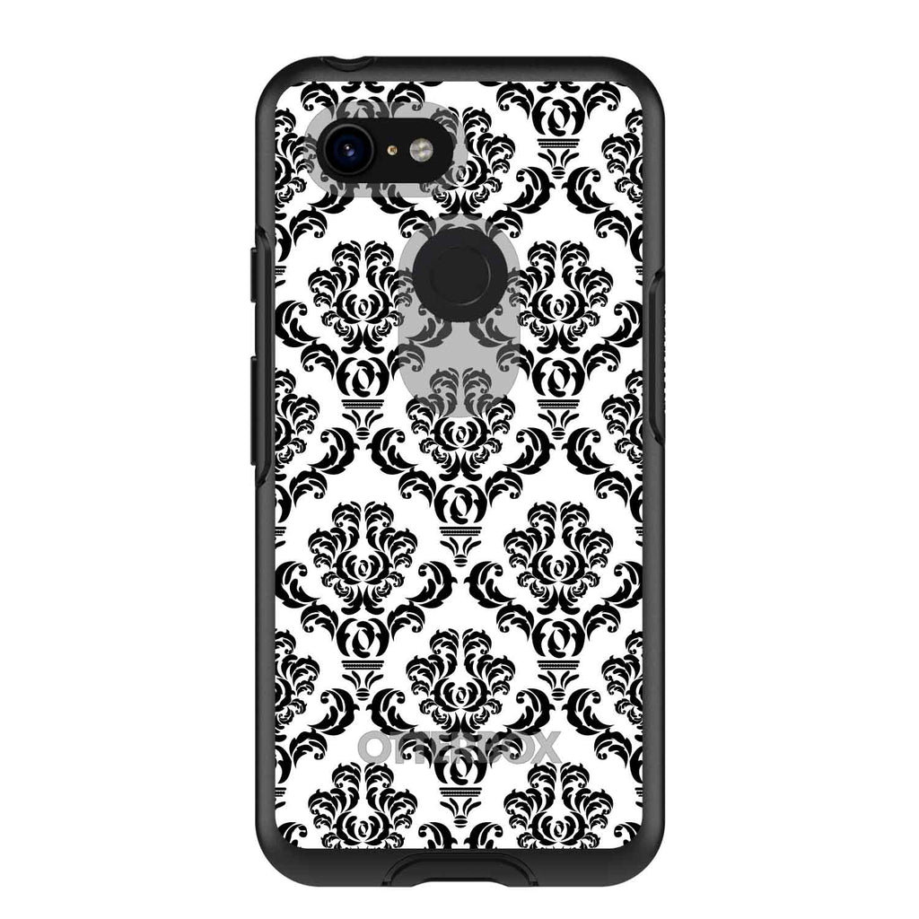 White Black Damask Pattern OtterBox Symmetry Case for iPhone & Galaxy, view 15