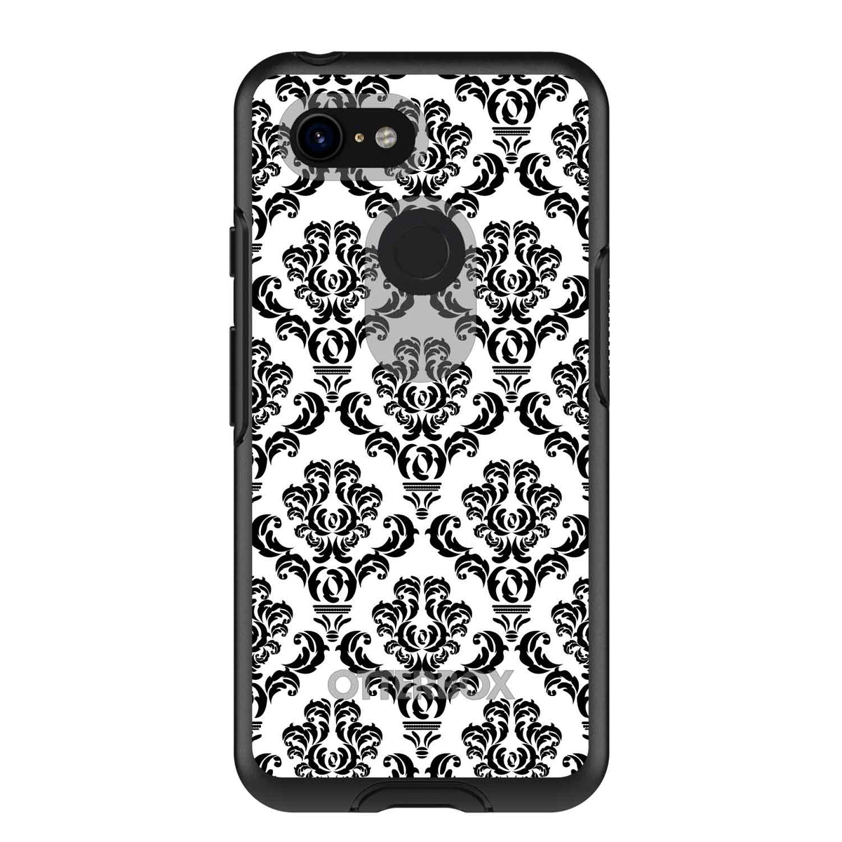 White Black Damask Pattern OtterBox Symmetry Case for iPhone & Galaxy, view 15