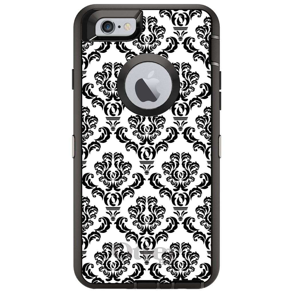 White Black Damask Pattern OtterBox Defender Case for iPhone & Galaxy, view 4