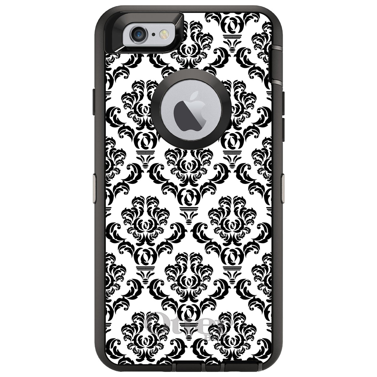 White Black Damask Pattern OtterBox Defender Case for iPhone & Galaxy, view 4