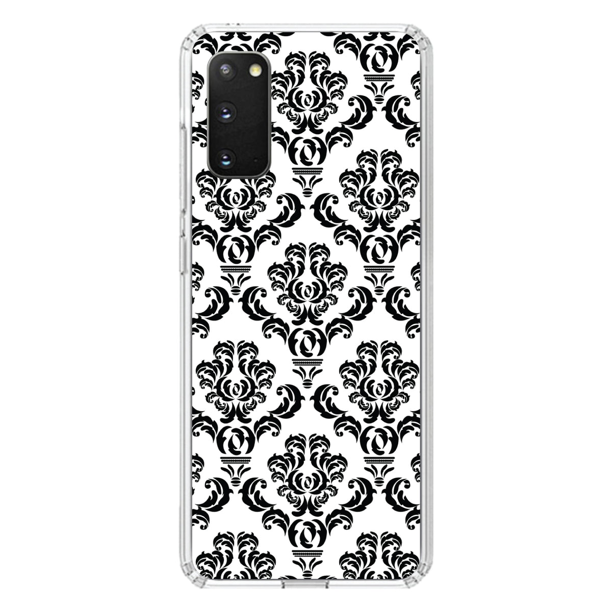 White Black Damask Pattern Clear Shockproof iPhone Case, view 15