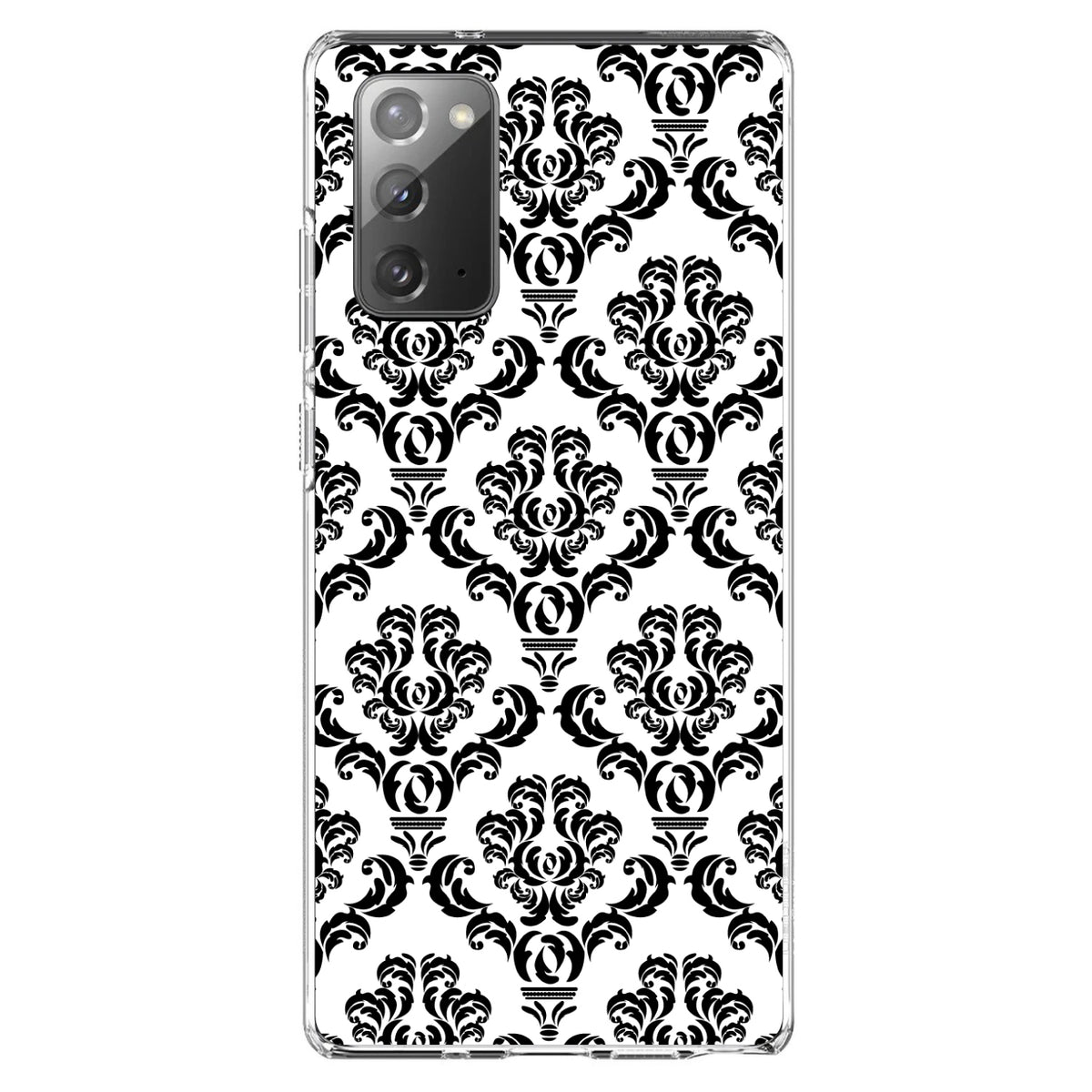 White Black Damask Pattern Clear Shockproof iPhone Case, view 8