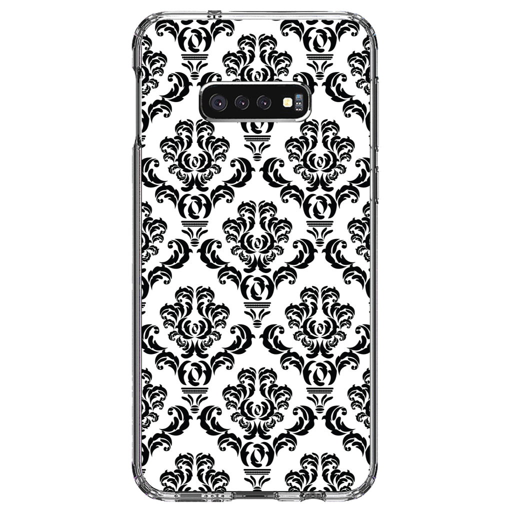 White Black Damask Pattern Clear Shockproof iPhone Case, view 18