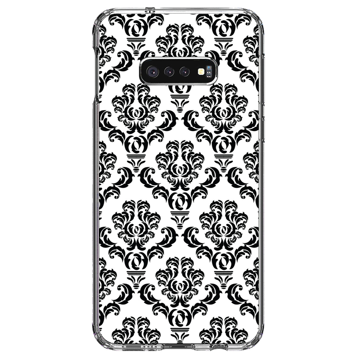 White Black Damask Pattern Clear Shockproof iPhone Case, view 18