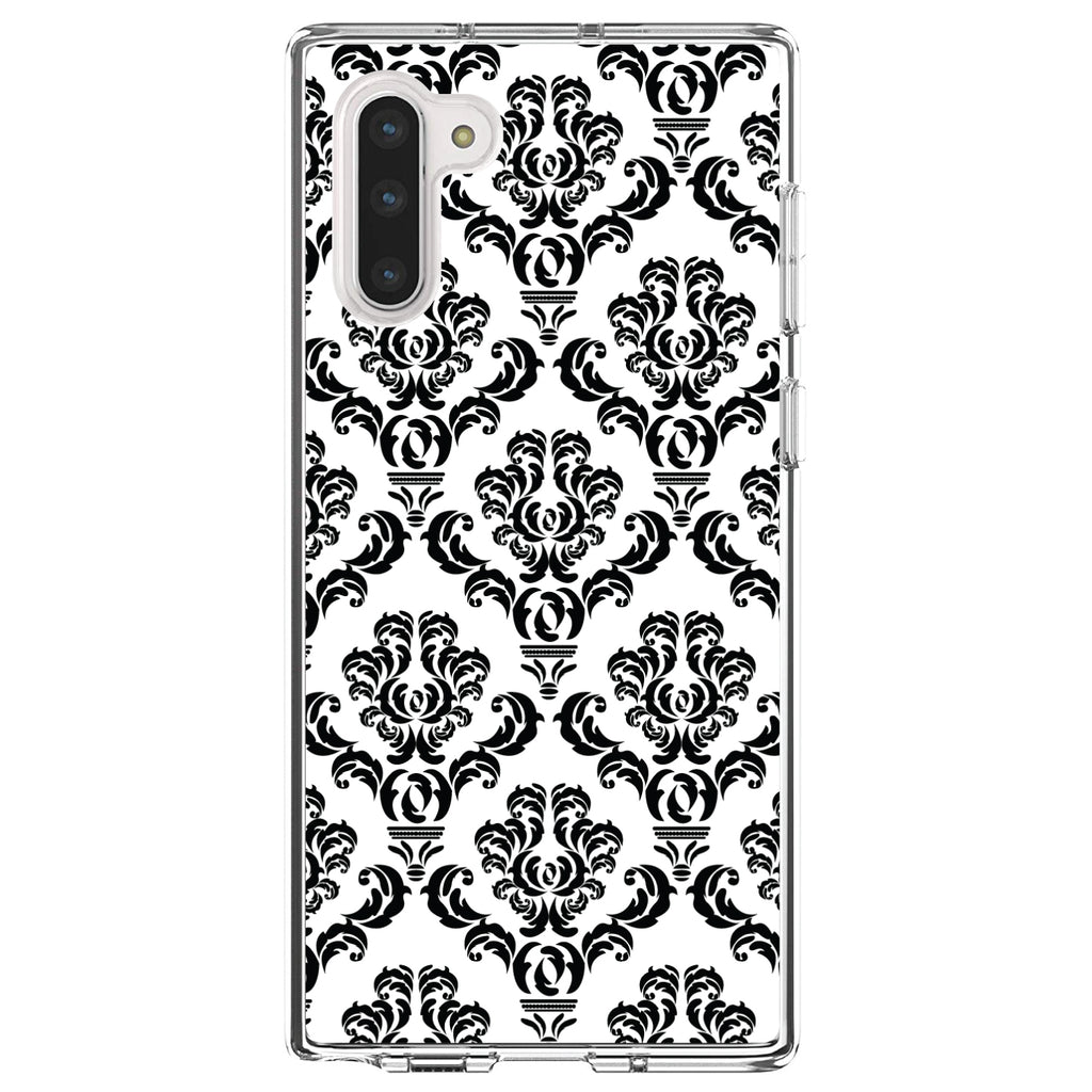 White Black Damask Pattern Clear Shockproof iPhone Case, view 9