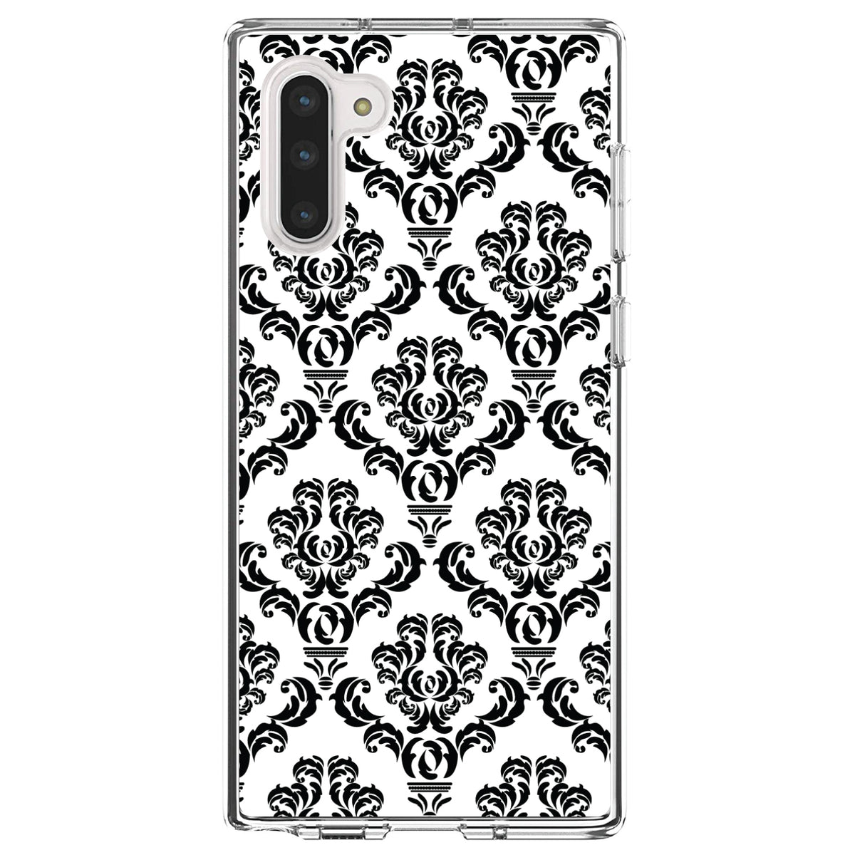 White Black Damask Pattern Clear Shockproof iPhone Case, view 9