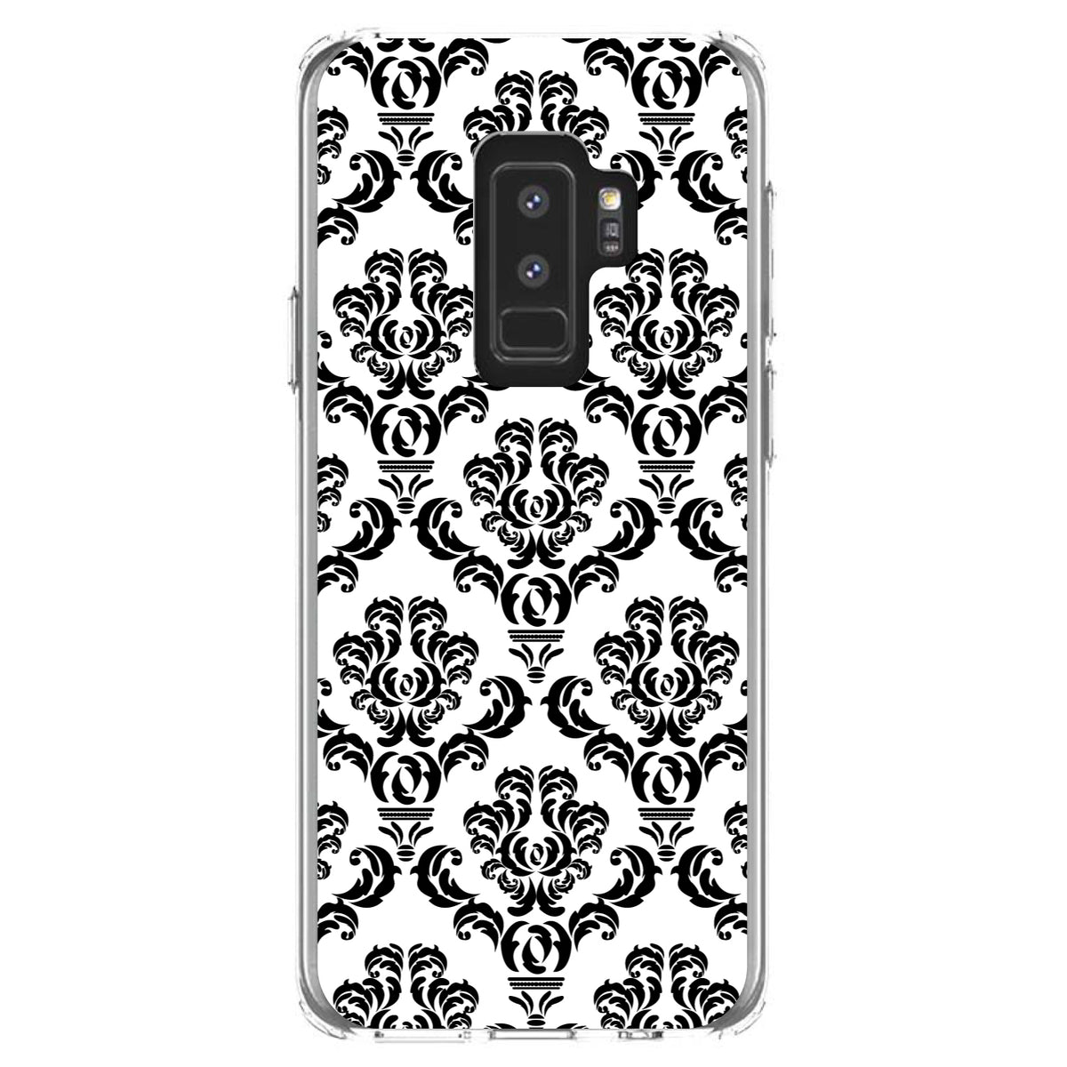 White Black Damask Pattern Clear Shockproof iPhone Case, view 20