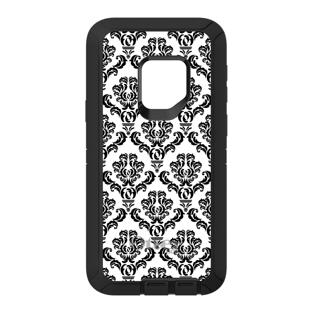 White Black Damask Pattern OtterBox Defender Case for iPhone & Galaxy, view 8