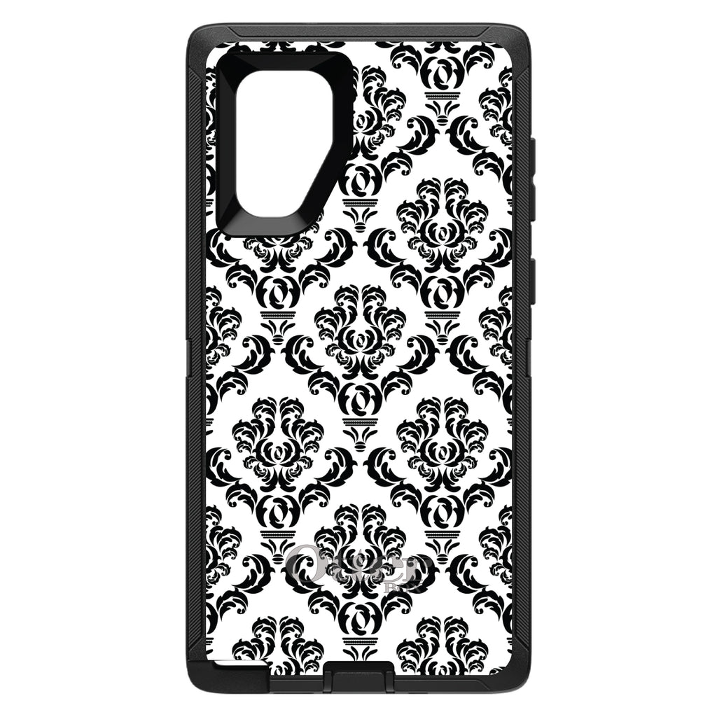 White Black Damask Pattern OtterBox Defender Case for iPhone & Galaxy, view 11