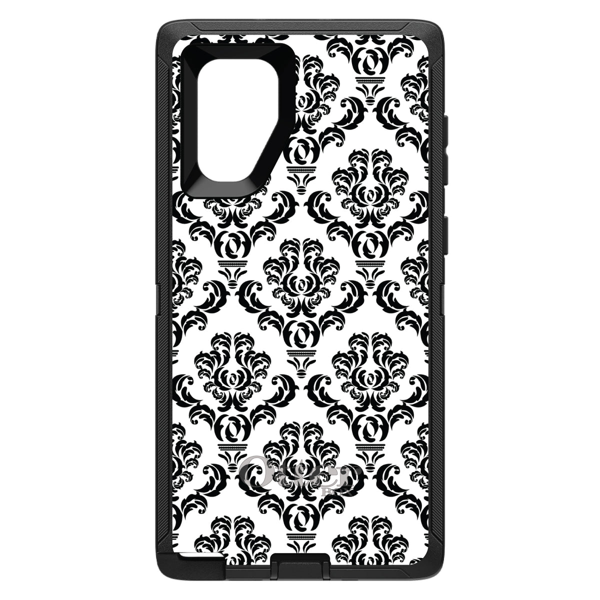 White Black Damask Pattern OtterBox Defender Case for iPhone & Galaxy, view 11