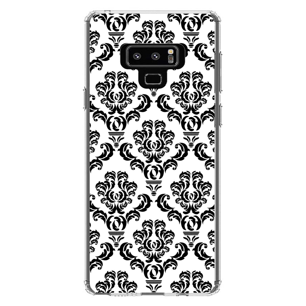 White Black Damask Pattern Clear Shockproof iPhone Case, view 11