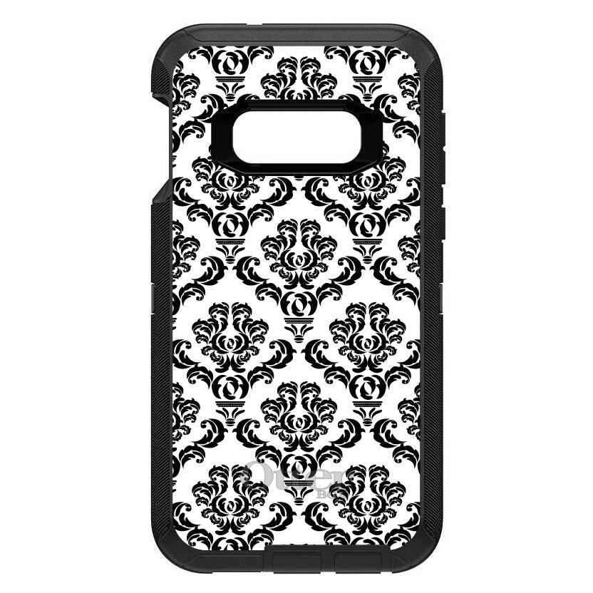 White Black Damask Pattern OtterBox Defender Case for iPhone & Galaxy, view 7