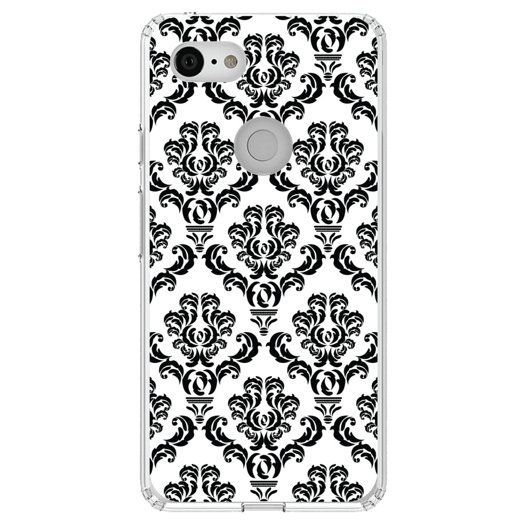 White Black Damask Pattern Clear Shockproof iPhone Case, view 21